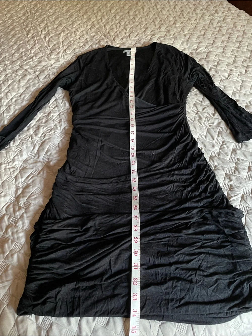 H&M Black Long-Sleeve Ruched Wrap Dress